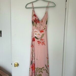Lulu’s Pink Floral Floor Length Dress